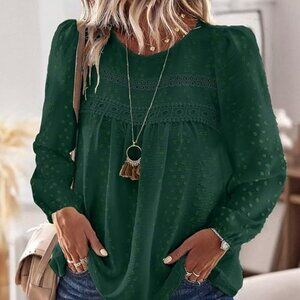 New Boho Peasant Emerald Green Flowy Blouse 2XL